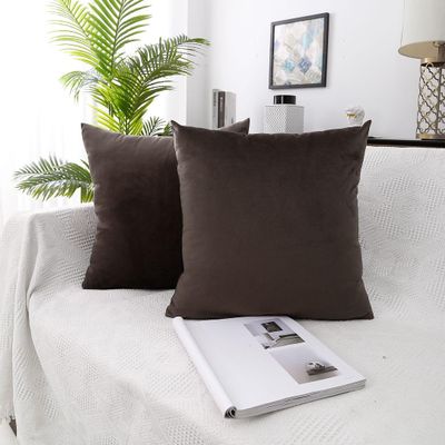MoonRest - Pack of 2, Velvet Decorative Throw Pillow Filled with Synthetic Down Alternative, Cozy Soft with Hidden Zipper - Solid Color for Sofa Bedroom Couch 24 x 24 Chocolate