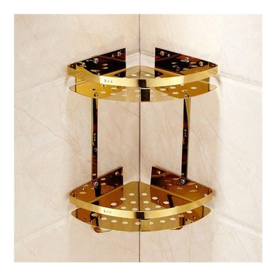 BAHELS Corner Shower Caddy Wall Mounted Corner Shelf with Hooks, Polished Gold, Stainless Steel, Bathroom Shower Accessories, Kitchen Organizer Rack Shower Organizer (Color : 2 Tiers)