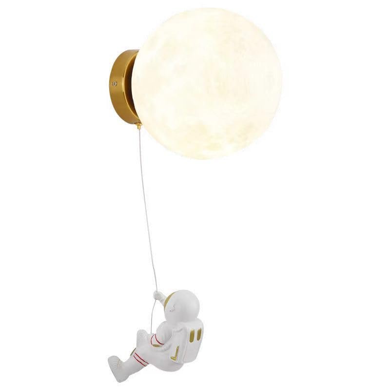 SARUEL Wall Lamp,Children's Room Wall Lamp Sconce Resin Astronaut Moon Wall, Modern Kid's Bedroom Bedside Lamps, Nursery Living Room Decor E27 Headboarding Fixtures