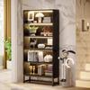 70.8" Tall Bookcase 5-Tier Black Bookshelf with Led Lights for Home Modern Contemporary Wood Finish Solid view 1