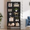 70.8" Tall Bookcase 5-Tier Black Bookshelf with Led Lights for Home Modern Contemporary Wood Finish Solid view 3