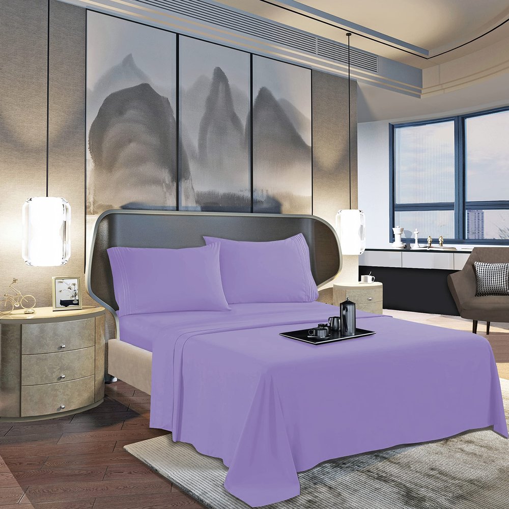 Omanium 100% Pure Cotton 800 Thread Count Sheets California King Size, Lilac, 4 Pieces Sheet Set, 18"24" Deep Pocket - 1 Flat Sheet, 1 Fitted Sheet and 2 Pillowcases, Breathable & Cooling Sheet Set