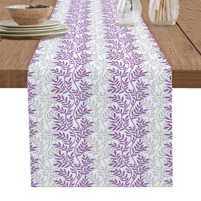 Abstract Branch Cotton and Linen Table Runner 13 x 108 Inch, Gray and Purple Gradient Dinning Table Runner for Farmhouse,Wedding, Party,Barbecue Table Decor