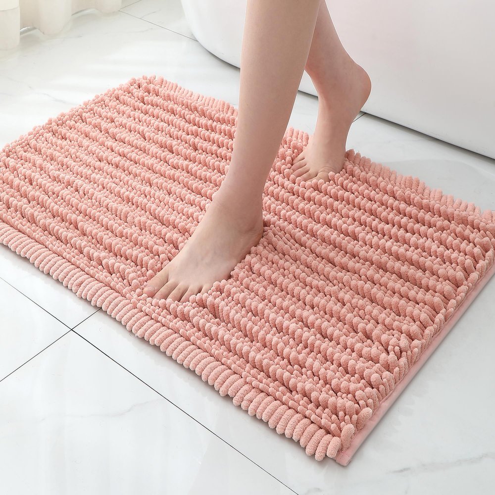 FLOLEOPA Soft Plush Microfiber Bathroom Rugs, Absorbent Bath Rugs Non Skid Machine Wash Dry Bath Mats for Tub,Shower and Bath Room Floor Mats(Coral Pink,24x39 inches)