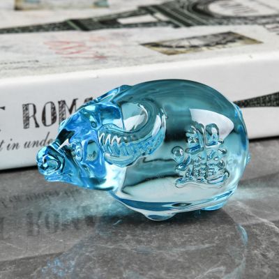 DECRZPB Handmade Glass Blue Cow Figurine Blown Crystal Glass Glaze Paperweights Gift for Christmas Home Decor Table Ornament