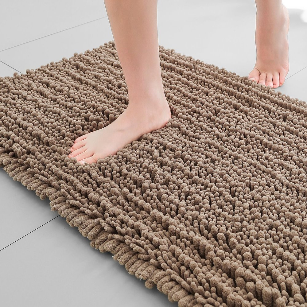 FLOLEOPA Soft Plush Microfiber Bathroom Rugs, Absorbent Bath Rugs Non Skid Machine Wash Dry Bath Mats for Tub,Shower and Bath Room Floor Mats(Taupe Brown,17x24 inches)