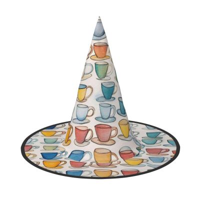 SSIMOO Hand Drawn Teapots And Cups Halloween Party Hat,Funny Halloween Hat,Costume Accessory For Halloween Party Decor,