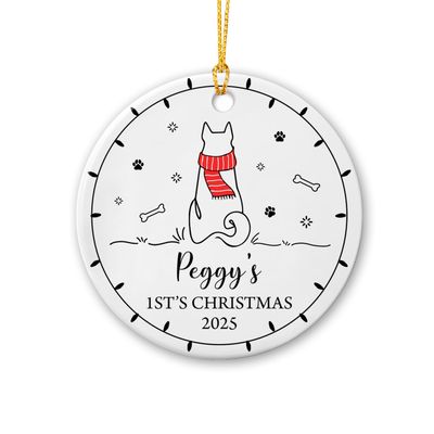 2025 Dog 1st Christmas Personalized Ornament, Puppy's First Christmas Ceramic Ornament Xmas Tree Decorations, New Dog Christmas Keepsake Ornament, Custom Dog's Name Ornament Xmas for Dog Mom Dad