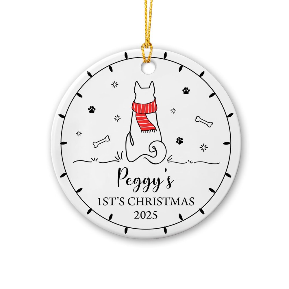 2025 Dog 1st Christmas Personalized Ornament, Puppy's First Christmas Ceramic Ornament Xmas Tree Decorations, New Dog Christmas Keepsake Ornament, Custom Dog's Name Ornament Xmas for Dog Mom Dad