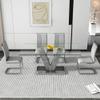 Ginxesh 70" Glass Kitchen Table and Chairs for 4,Tempered Glass Top with Metal Base,PU Chair with Metal Legs for Kitchen Dining Living Room (4, 1 Grey Table+4 Light Grey Chairs) view 1