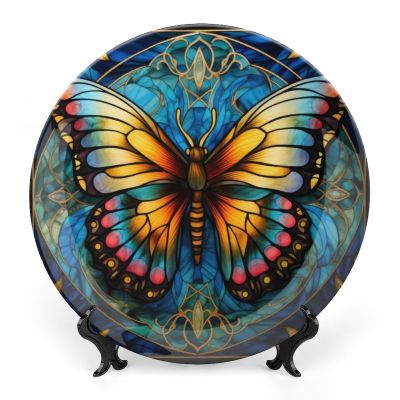 Abstract Floral Wildflower Butterfly Decorative Plate, Ceramic Wall Decor Plate, Decorative Plate W/Stand, Home Decoration Round Display Plate, Porcelain Ornament Wall Art, Housewarming Gift, 8"