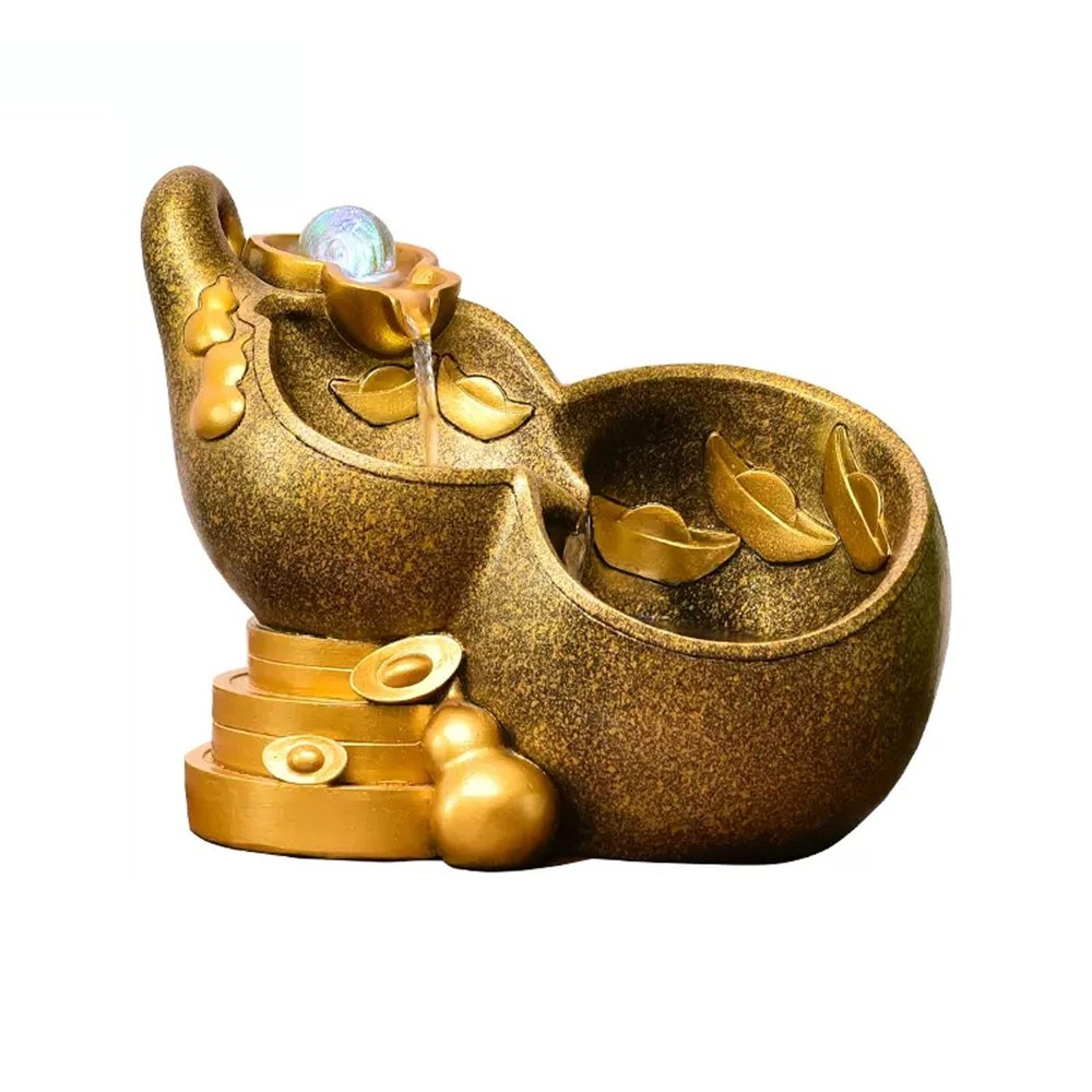 Tabletop Fountain Waterfall Indoor Fountain Tabletop Fountain Resin Golden Gourd Mini Waterfall Fountains Water Feature Feng Shui Zen Meditation Desktop Fountain with Rolling Ball for Home Office Deco