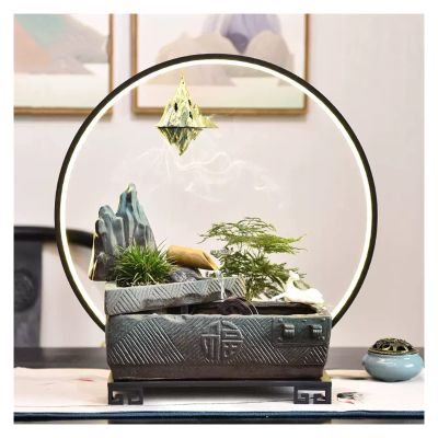 Tabletop Fountain Waterfall Indoor Fountain Ceramics Tabletop Fountain with LED Lights Zen Waterfall Fountains Relaxation Water Feature Meditation Desktop Fountain for Home Office Decor Indoor Waterfa