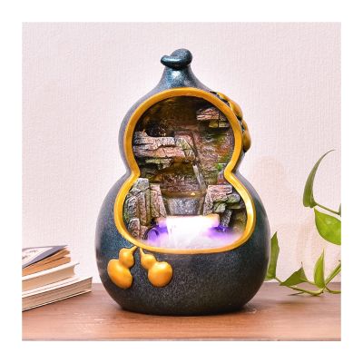 Tabletop Fountain Waterfall Indoor Resin Tabletop Fountain Gourd Flowing Water Decoration Water Feature Fountain Living Room Desktop Housewarming Opening Gift Home Office Desk Decoration Indoor Waterf