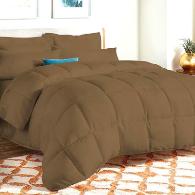 AHJ Beddings Luxurious 1000 Thread Count Emperor/Wyoming King Size 8 Piece Bed in a Bag (500GSM Fiber Fill Comforter, 21" Deep Pocket Sheet Set and Bed Skirt) 100% Egyptian Cotton - Taupe Solid