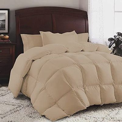 AHJ Beddings Luxurious 1000 Thread Count Olympic-Queen Size 8 Piece Bed in a Bag (500GSM Fiber Fill Comforter, 21" Deep Pocket Sheet Set and Bed Skirt) 100% Egyptian Cotton - Beige Solid