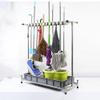 SCOOVY Racks Broom and Mop Holder Put Wet Mops,Movable Commercial Mop Rack, Floor-Mounted Stainless Steel Mop Rack, Umbrella Stand,Garden Tool Storage,with Tray,for Garage,Schools,Factories view 3