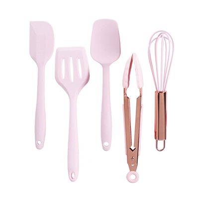 NAMOARLY 5 Pcs Kids Baking Tools Silicone Spatulas Whisk Tongs Scraper Cutter Nonstick Food Grade Dishwasher Safe Cooking Utensils