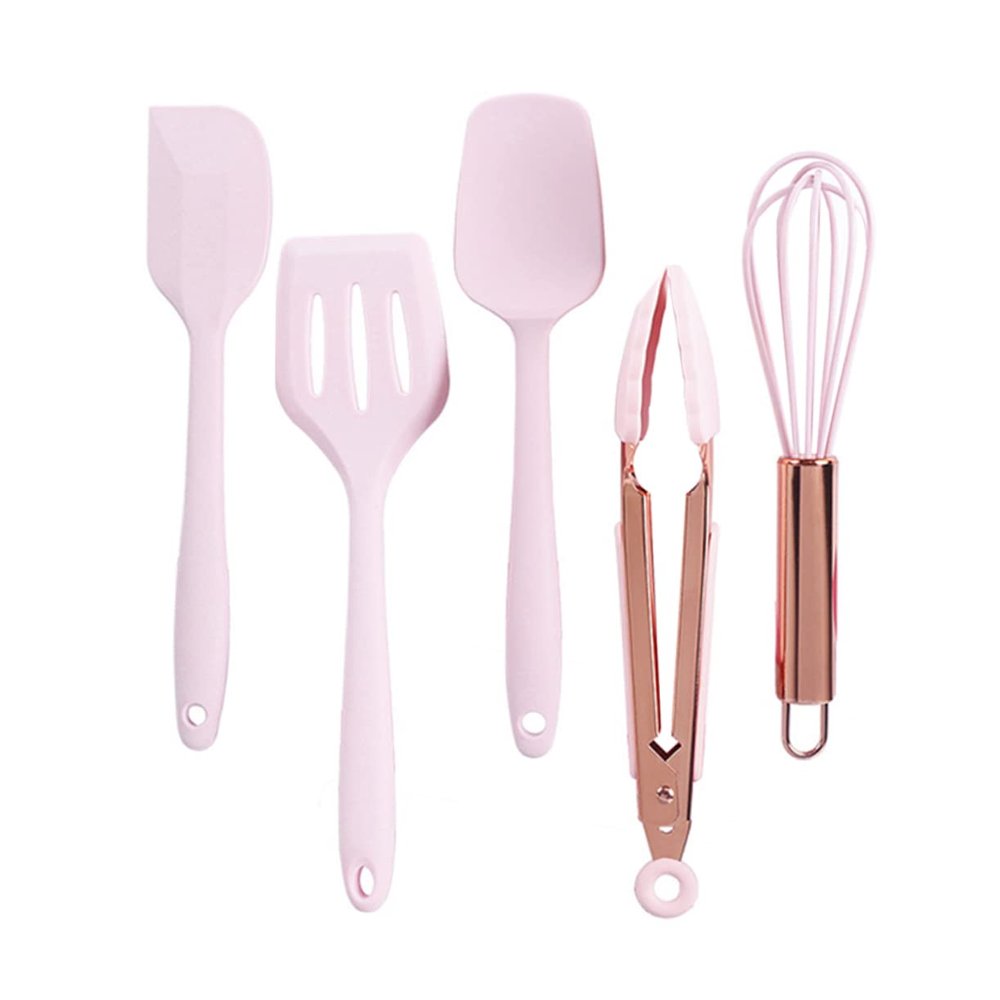 NAMOARLY 5 Pcs Kids Baking Tools Silicone Spatulas Whisk Tongs Scraper Cutter Nonstick Food Grade Dishwasher Safe Cooking Utensils