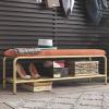 KAMPCO Metal Entry Bench Seat with Shoe Storage, Velvet Cushion, Decorative Storage Benches for Living Room, Hallway, Bedroom view 4