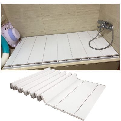 Bathtub Tray Heat-Resistant Bathtub Cover, 1cm Thickness Shutter Bath Lid Bathtub Tray, Folding Multifunction Dust-Proof Storage Cover, Bearing 10kg Multifunctional (Color : White, Size : 110cmx70cm