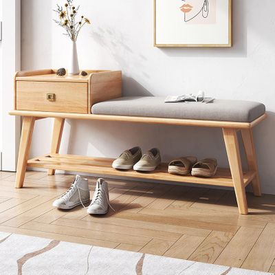 KAMPCO Storage Bench Wooden Shoe Bench Rustic Solid Wood Entryway Bench with Drawers and Padded Seat Cushion