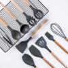 19 Pieces Kitchen Utensils and Knife Set with Block, with 9 Piece Silicone Cooking Utensils Set 5 Piece Sharp Stainless Steel Chef Knife Scissors Whisk Tongs and Cutting Board (Dark Black) view 2