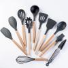 19 Pieces Kitchen Utensils and Knife Set with Block, with 9 Piece Silicone Cooking Utensils Set 5 Piece Sharp Stainless Steel Chef Knife Scissors Whisk Tongs and Cutting Board (Dark Black) view 3
