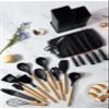19 Pieces Kitchen Utensils and Knife Set with Block, with 9 Piece Silicone Cooking Utensils Set 5 Piece Sharp Stainless Steel Chef Knife Scissors Whisk Tongs and Cutting Board (Dark Black) view 4