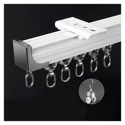 PQPQLI Heavy-Duty Ceiling Curtain Track, Room Divider Curtain Rods1-6.0m/3.2-20ft Aluminum Curtain Rails with Track, Roller, Installation Hardware(White A,1.8M/6ft/2 * 90CM)