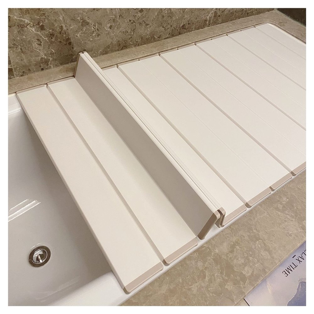 Bathtub Tray Folding Bathtub Cover, 1cm Thickness Shutter Bath Lid Bathtub Tray, Polypropylene Dust-Proof Insulation Board for Soak Bath, Milk Bath, Spa Multifunctional (Color : White, Size : 140cmx