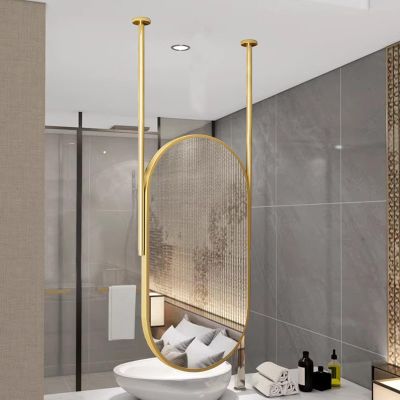 Hamankim Ceiling Mounted Bathroom Mirror Gold Oval Bedroom Washroom Decorative Hanging MirrorsWall Vanity Mirrors Make-up with Metal Frame and Customizable Boom (Size : 50cmx60cm)