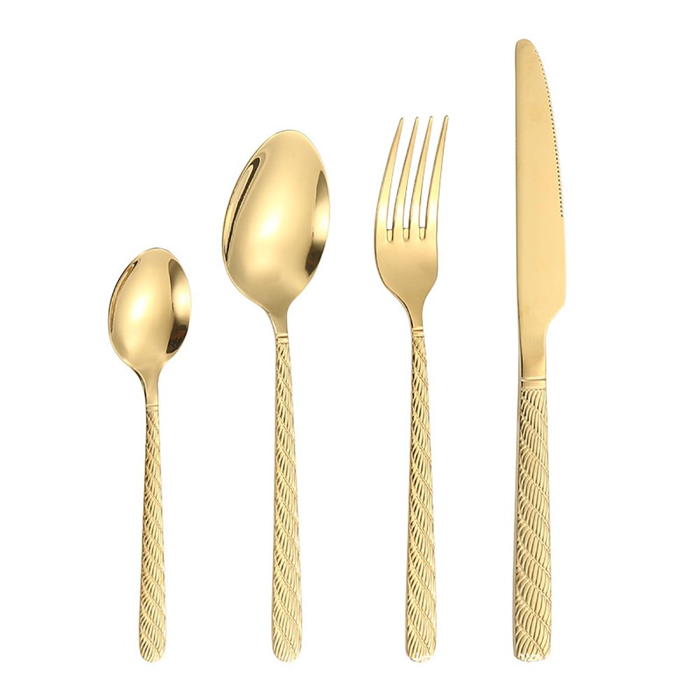 Silverware Set for 8, 32 Piece Fried Dough Twists Pattern Food Grade Stainless SteelFlatware Utensils Cutlery Set Including Steak Knife Fork and Spoon, Gift Package for Wedding Housewarming