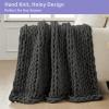 Bigacogo Chunky Knit Throw Blanket for Couch, 40x40 inches, 100% Hand Knitted with Thick Jumbo Chenille Yarn, Cozy Soft Large Rope Knot Cable Crochet Blankets for Sofa Bed Living Room, Dark Grey view 4