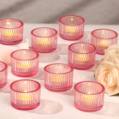 Lanttu Pink Tealight Candle Holder Set of 12, Small Votive Candle Holders for Table Centerpiece,Glass Tea Light Candles Holder for Party&Home,Wedding Decor(2''Dia*1.4''H)
