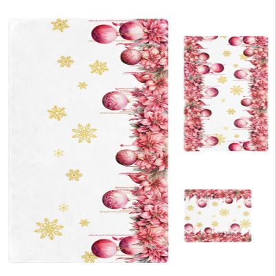 3-Piece Towel Set - Bath Towels Hand Towels Wash Cloths, Absorbent and Drying Christmas Poinsettia Towel Set for Kitchen/Bathroom/Gym/Swimming Pool