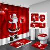 4Pcs Christmas Bathroom Sets with Shower Curtain, Rugs, Toilet Lid Cover and Bath Mat, Christmas Tree Santa Claus Snowman Gnome Chritsmas Shower Curtain Set for Winter Holiday Bathroom Decor (Set C) view 1