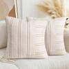 AELS 24x24 Decorative Farmhouse Linen Throw Pillow Covers, Boho Textured Pillow Case, Set of 2, Beige with White & Brown Stripe Patchwork Cushion Cover for Sofa Couch Living Room (Cover ONLY) view 1