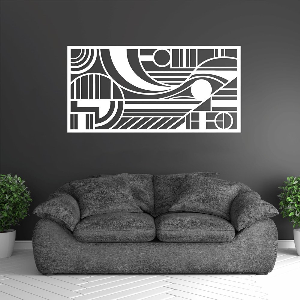 Modern Geometric Metal Wall Art, Vertical Wall Art, Geometric Wall Hanging, Abstract Metal Wall Art, Metal Wall Decor, Modern Hanging Wall Sculpture over bed, Living room wall decoration (White, 24 x 12 inch / 60 x 30 cm)
