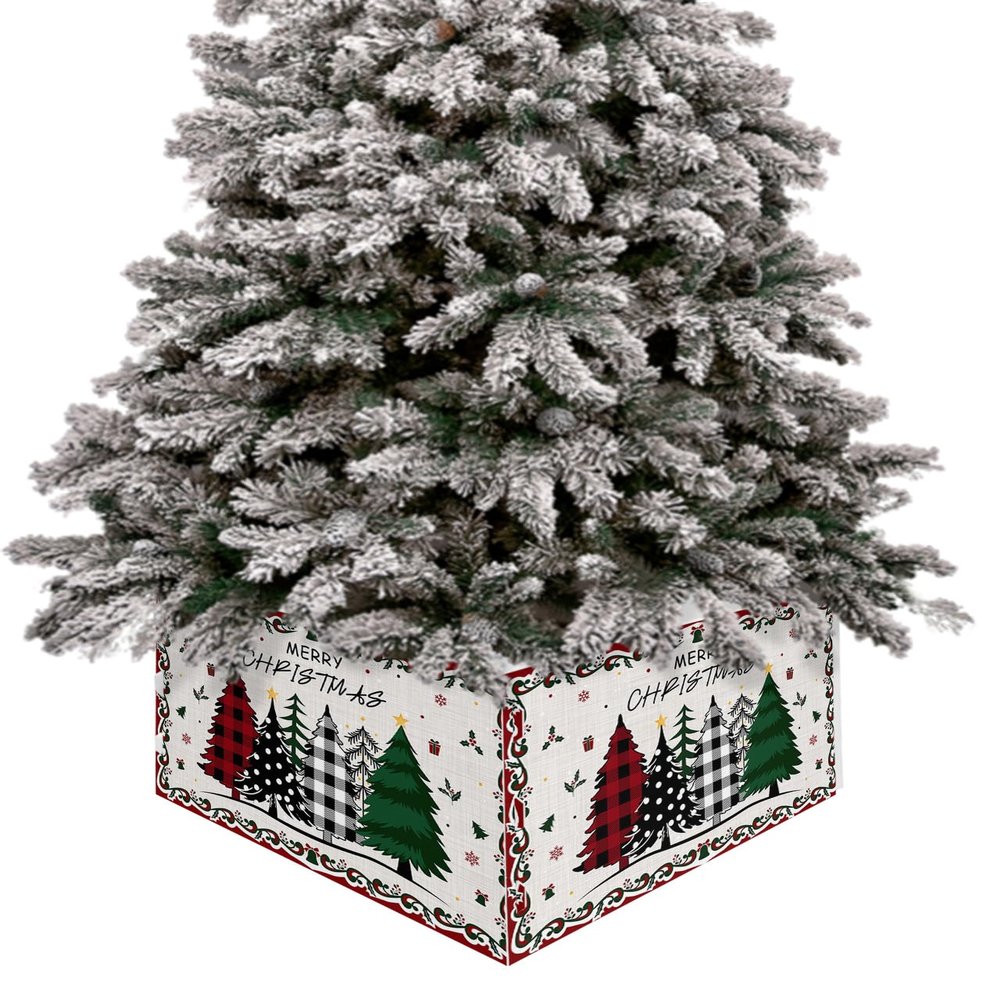 Christmas Tree Collar Folable Xmas Tree Merry Christmas Tree Ring, Xmas Tree Skirt for Artificial Tree Seasonal Winter Snowflake Base Stand Cover Xmas Holiday Ornaments Decoration 4PCS 17"x10"