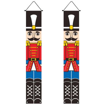 Nutcracker Christmas Decorations 1 Pair 5.9ft. Christmas Banners for Outside Hanging Soldier Model Giant Nutcracker for Front Porch Wall Fireplace Door Party Style 2