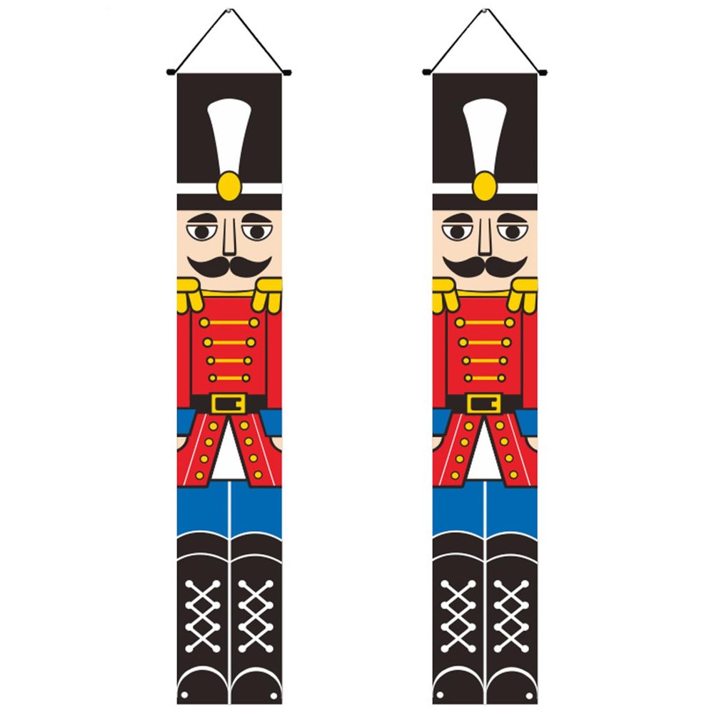 Nutcracker Christmas Decorations 1 Pair 5.9ft. Christmas Banners for Outside Hanging Soldier Model Giant Nutcracker for Front Porch Wall Fireplace Door Party Style 2
