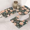 BrUgui Bathroom Rug Set - 3 Piece U-Shaped Toilet Mat, Non-Slip Floor Mat, and Lid Cover - Easy to Clean Peach Peony view 1