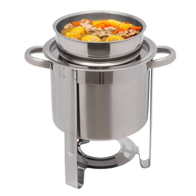 LOYALHEARTDY Chef Soup Warmer,4.23-Quart Stainless Steel Round Soup Warmer with Pot Lid and Electric Heating Plate Soup Warmer Soup Chafer Catering Supplies Food Warmers for Parties,Double Barrel