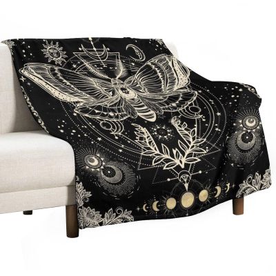 Abstract Moth Florals Flannel Blanket Abstract Gothic Magic Moon Stars Flower Aesthetic Throw Blanket for Kids Girls Teens Bedroom Decor Abstract Magic Florals for Bed Sofa Couch Travel Gift W60"xL80"