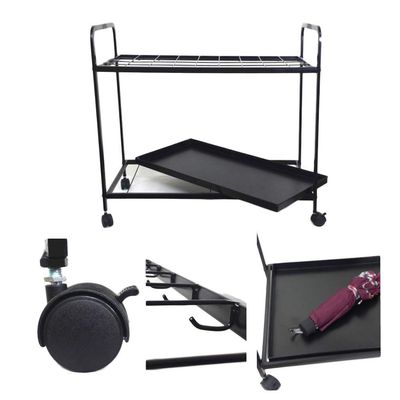 Modern Black Metal Oversized Umbrella Stand Holder Storage Rack with 36-Slot,16 Hooks,4 Wheels and Removable Base Drip Tray (Black) (Black)