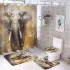 4PCS Fierce Elephant Shower Curtain Set Oil Painting Style Animal Theme Bathroom Decor Sets with Rugs Bathroom Accessories Set Bathroom Curtain Shower Set with 12 Hooks view 1