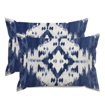 MISSUYSA Blue Grey Ikat Lumbar Pillowcases Set of 2 Chinese Style Throw Pillow Cover 20x30in Decorative Pillow Home Cotton Linen Traditional Square Cushion Cover for Sofa Bed Couch Chair Patio