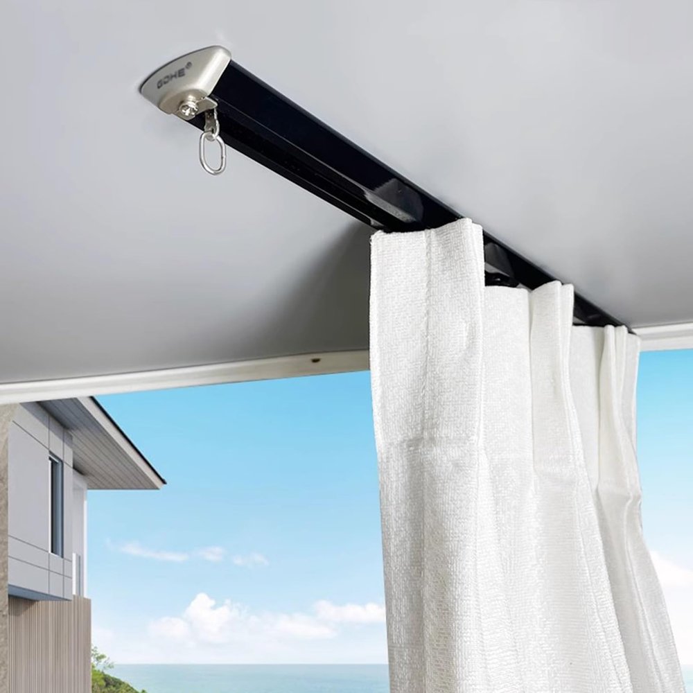 Metal Aluminum Bay Window Curtain Track for Heavy Curtains 1 2 3 3.5 4 5 6 7 8 9 10 12 13 15 M, Black Extra Thin Sliding Door Room Divider Ceiling Track with Complete Kit ( Color : Self Adhesive , Siz