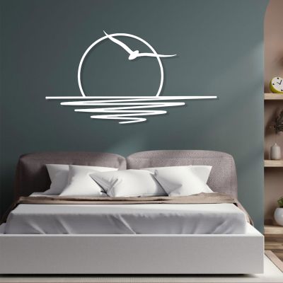 Cadeali Sunrise Metal Wall Art, Sun and Seagulls Metal Wall Decor, Boho Sun Decor, Minimalist Sunset Interior Artwork, Mid Century Modern Home Accents, Living Room Wall Art (White, 30"x16"|76x41cm)